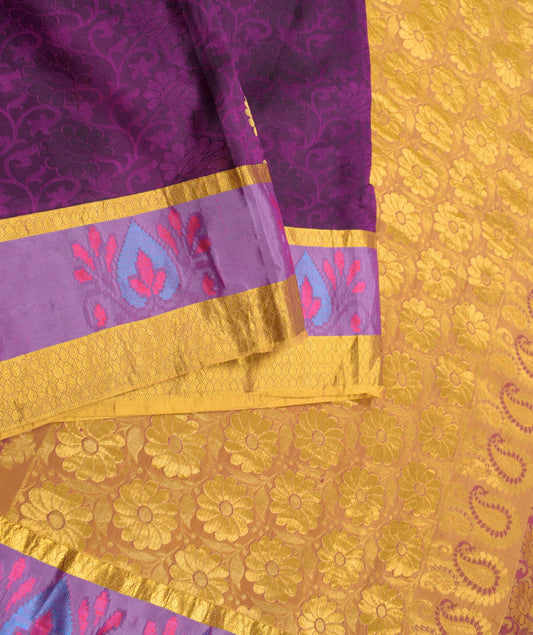 Sushila Vintage Purple Gold Jacquard Banarasi or Kanjivaram Art Silk Sari Fabric