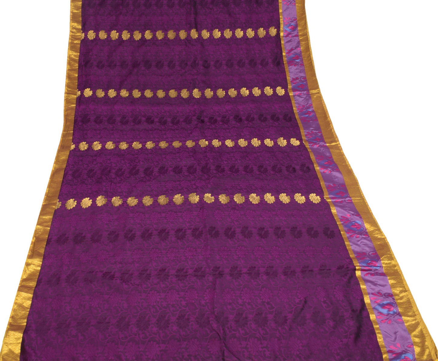 Sushila Vintage Purple Gold Jacquard Banarasi or Kanjivaram Art Silk Sari Fabric