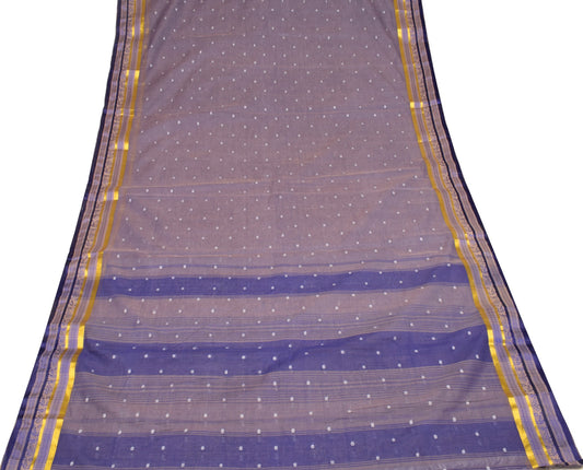 Sushila Vintage Purple Saree Pure Cotton Tant Woven Bengal Handloom Sari Fabric