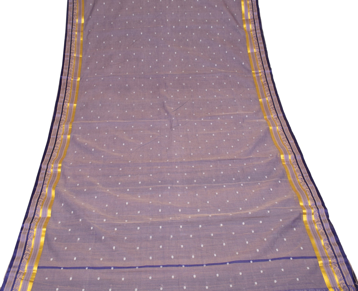 Sushila Vintage Purple Saree Pure Cotton Tant Woven Bengal Handloom Sari Fabric
