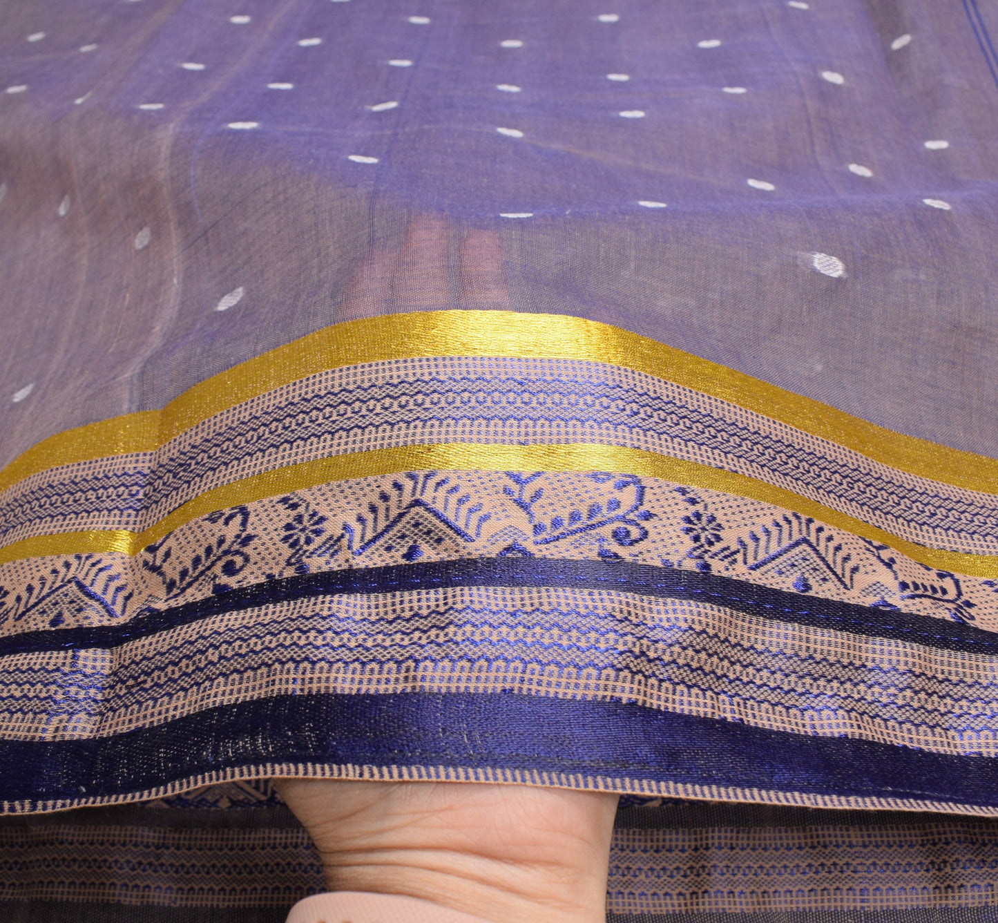 Sushila Vintage Purple Saree Pure Cotton Tant Woven Bengal Handloom Sari Fabric