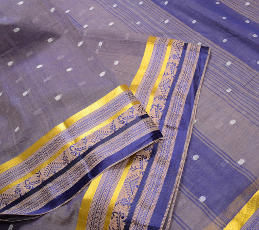 Sushila Vintage Purple Saree Pure Cotton Tant Woven Bengal Handloom Sari Fabric