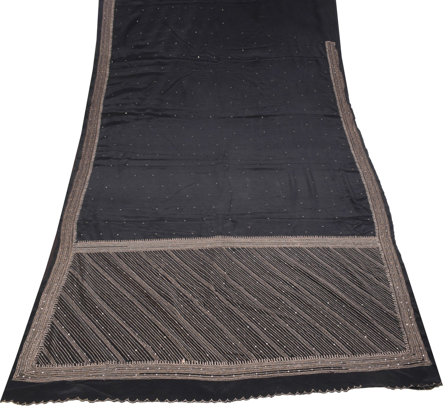 Sushila Vintage Black Saree Zari Embroidered Soft Pure Crepe Silk Sari Fabric