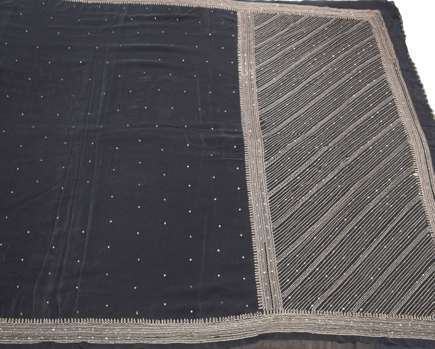 Sushila Vintage Black Saree Zari Embroidered Soft Pure Crepe Silk Sari Fabric