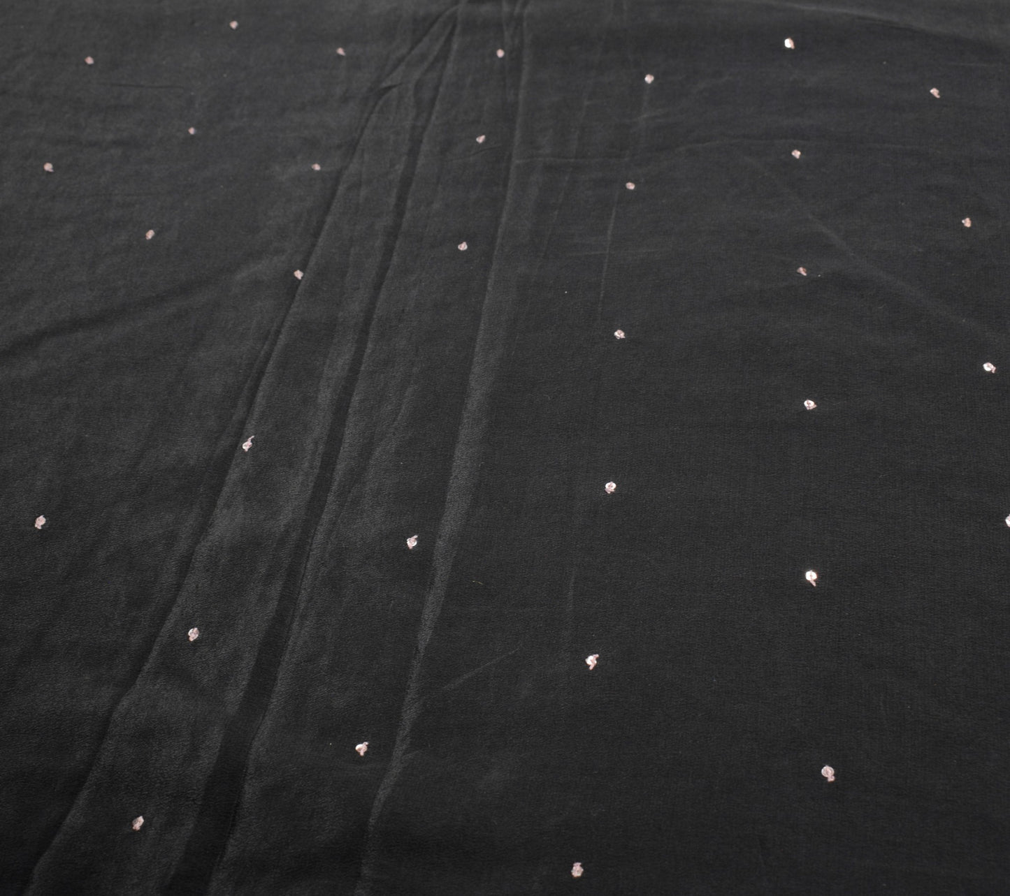 Sushila Vintage Black Saree Zari Embroidered Soft Pure Crepe Silk Sari Fabric