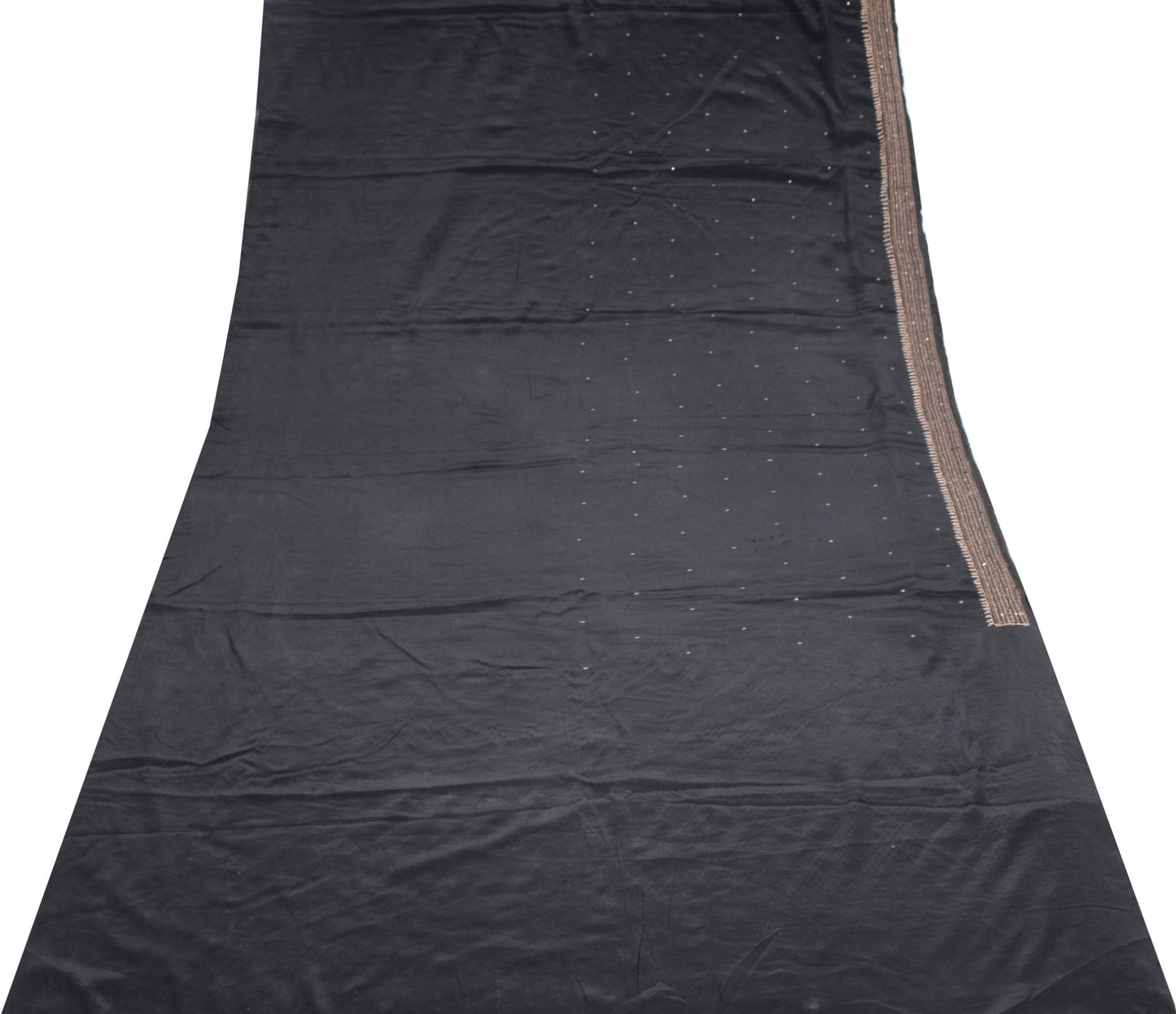 Sushila Vintage Black Saree Zari Embroidered Soft Pure Crepe Silk Sari Fabric