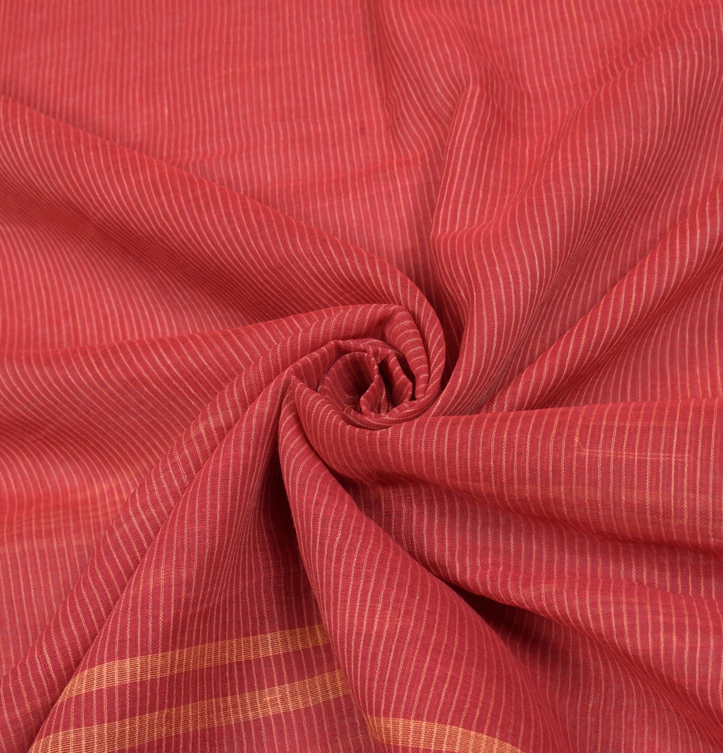 Sushila Vintage Bengal Tant Woven Saree Pure Cotton Red Handloom 5Yd Sari Fabric