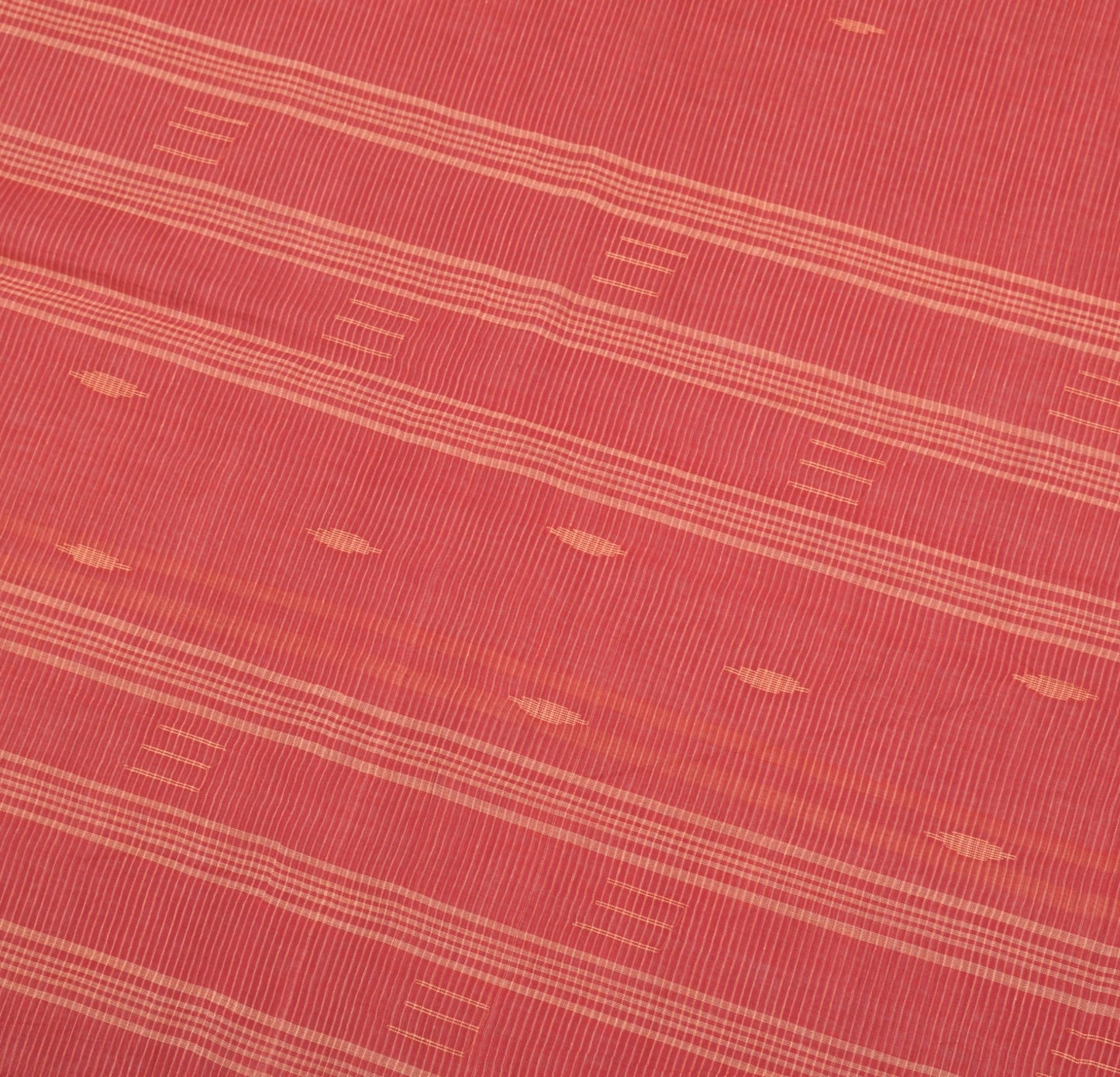 Sushila Vintage Bengal Tant Woven Saree Pure Cotton Red Handloom 5Yd Sari Fabric