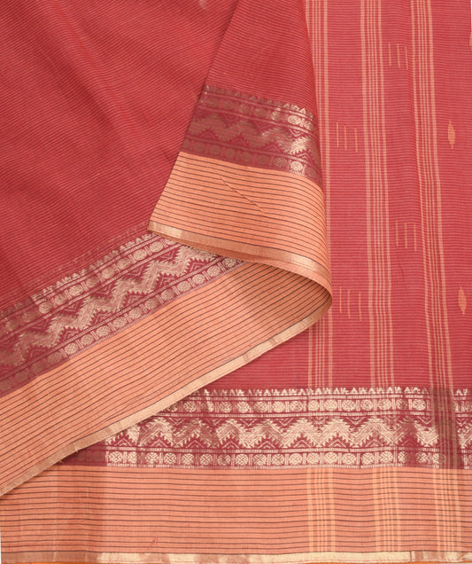 Sushila Vintage Bengal Tant Woven Saree Pure Cotton Red Handloom 5Yd Sari Fabric