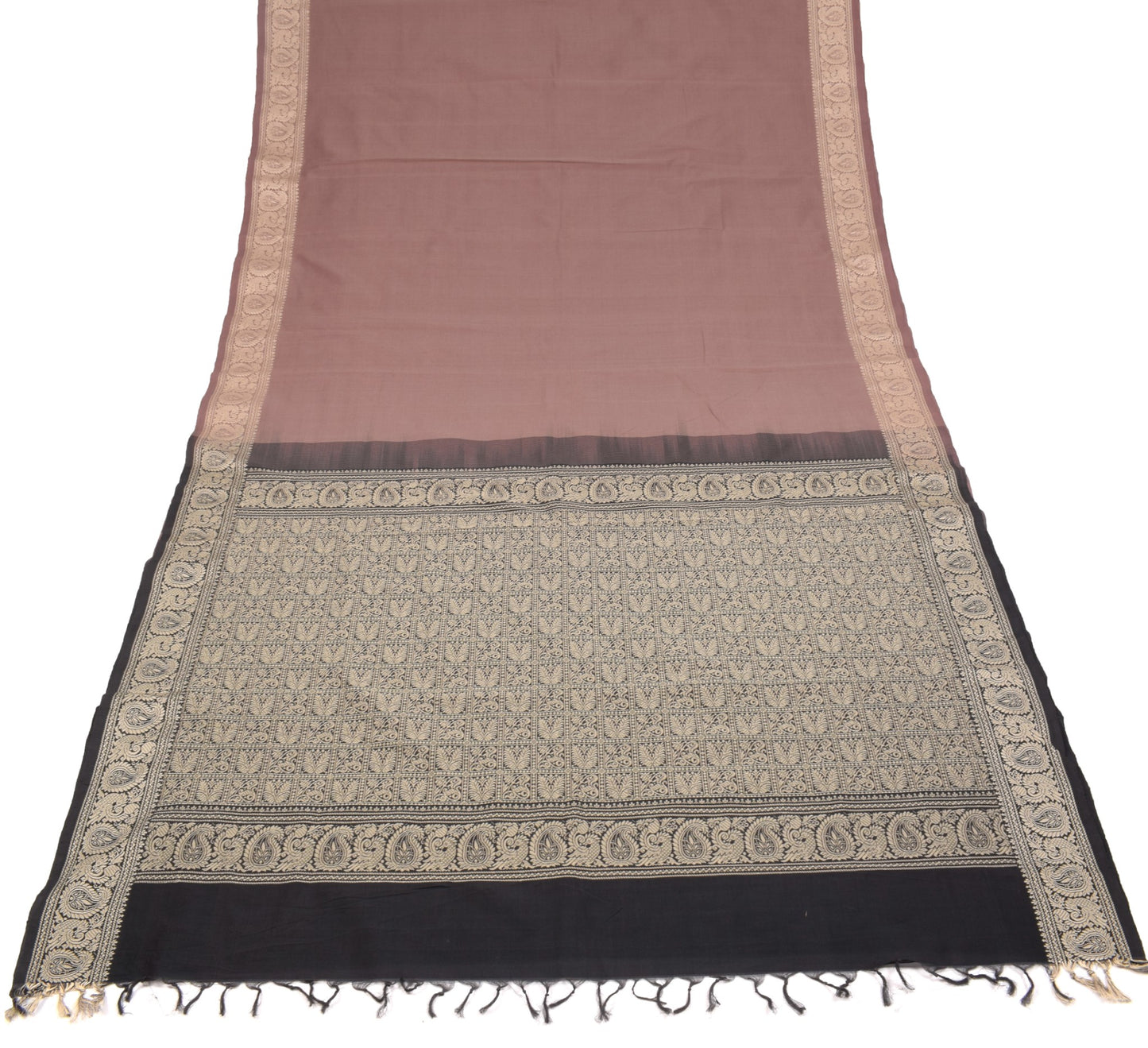 Sushila Vintage Mauve Hand Woven Saree Pure Cotton Peacock 6YD Sari Craft Fabric