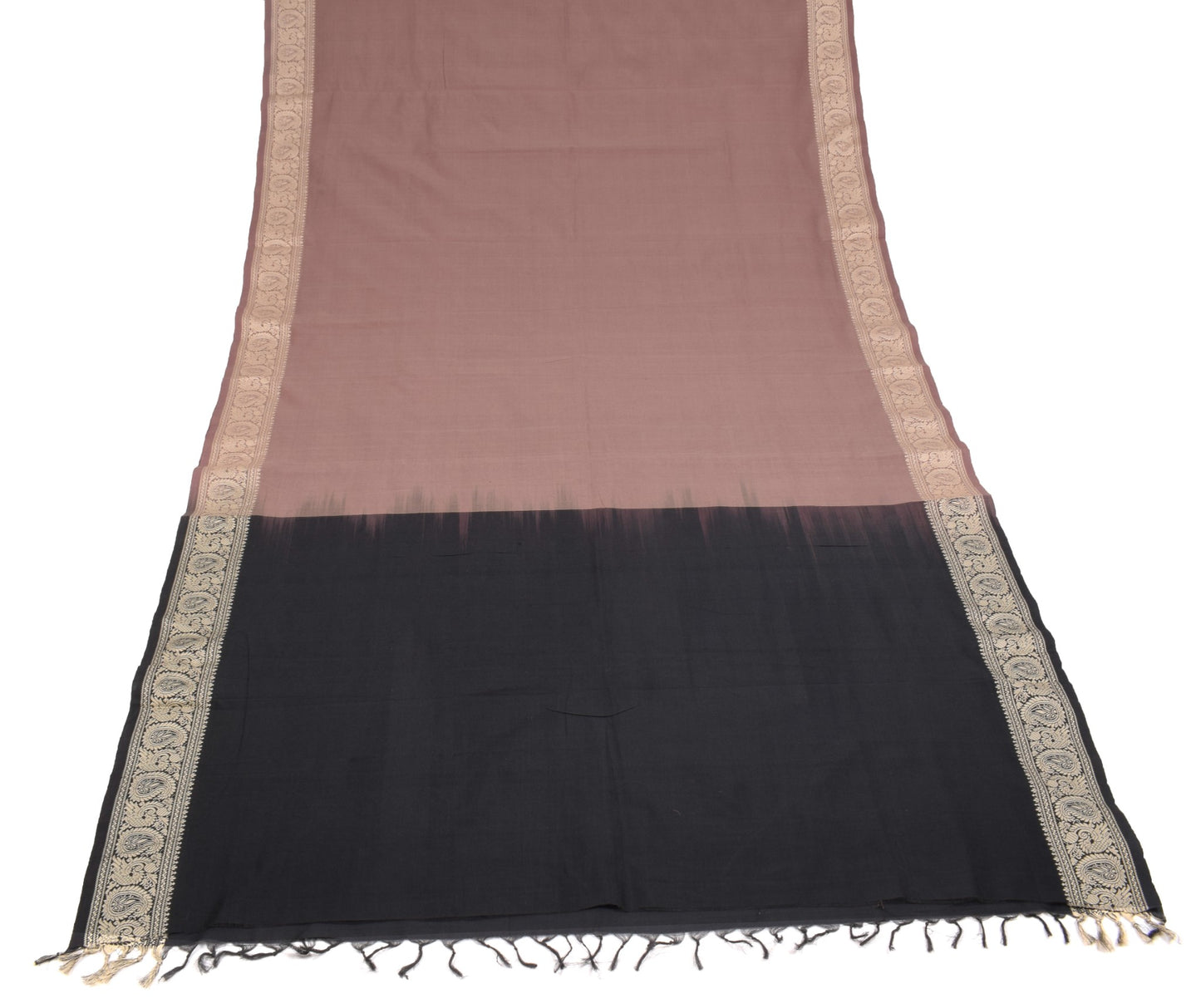 Sushila Vintage Mauve Hand Woven Saree Pure Cotton Peacock 6YD Sari Craft Fabric