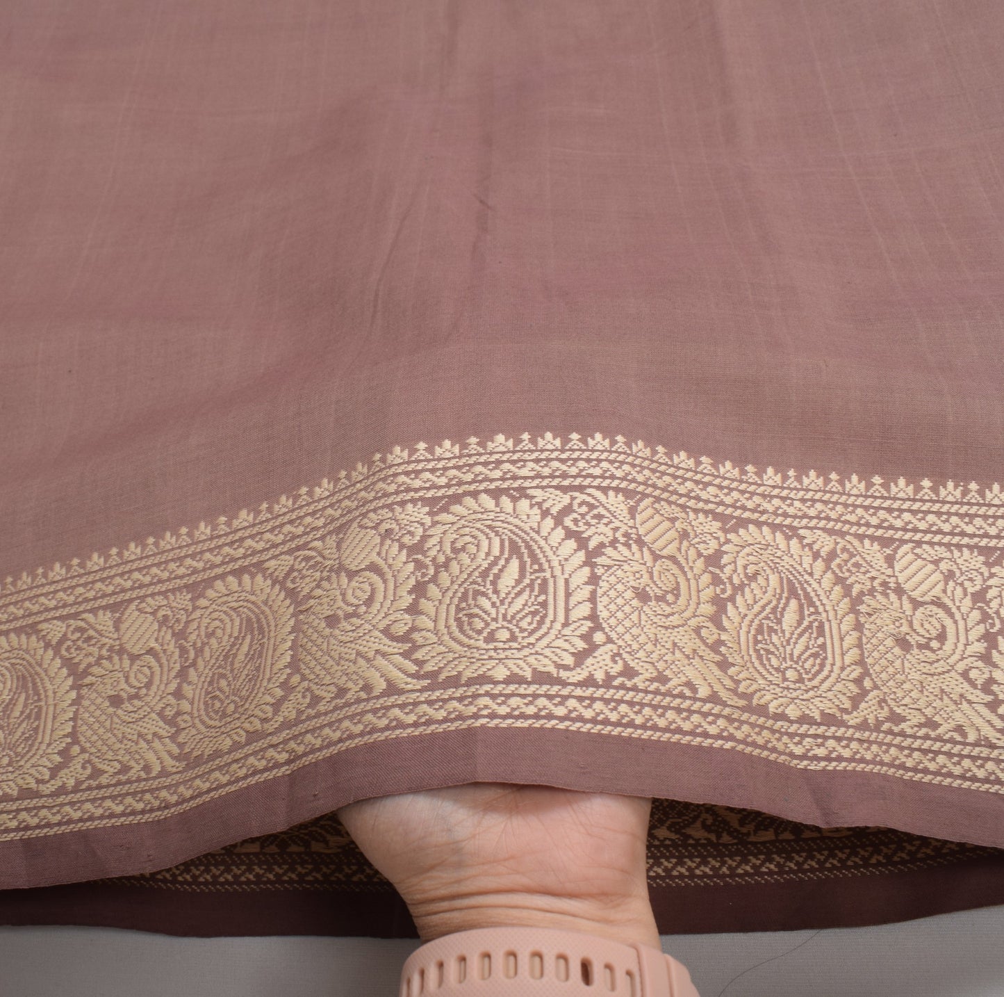 Sushila Vintage Mauve Hand Woven Saree Pure Cotton Peacock 6YD Sari Craft Fabric