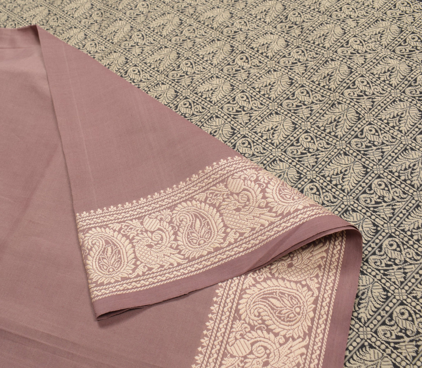 Sushila Vintage Mauve Hand Woven Saree Pure Cotton Peacock 6YD Sari Craft Fabric