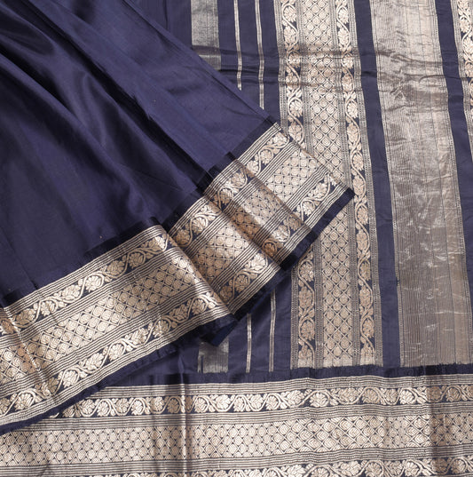 Sushila Vintage Navy Blue Pure Banarasi Silk Saree Brocade Border Pallu 5YD Sari