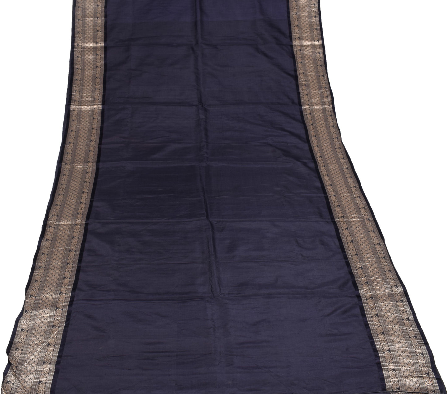 Sushila Vintage Navy Blue Pure Banarasi Silk Saree Brocade Border Pallu 5YD Sari