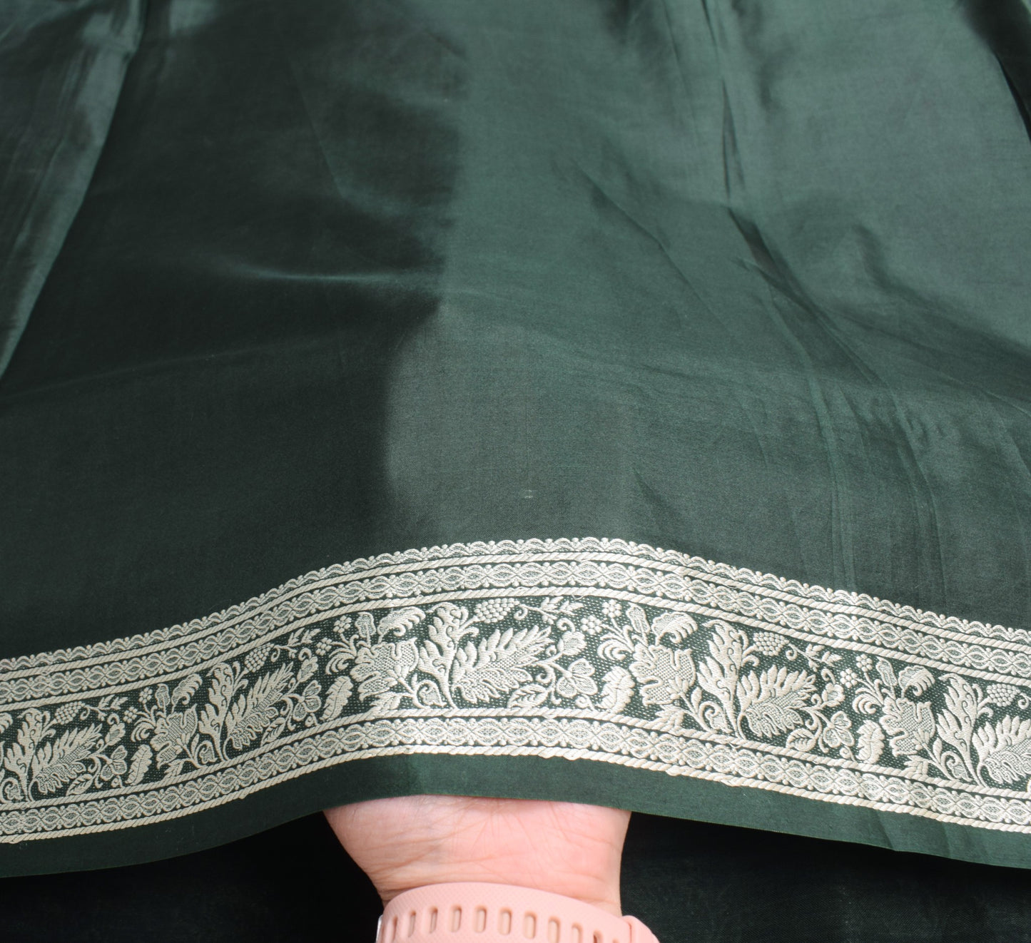 Sushila Vintage Green Saree Pure Banarasi Silk Contrast Resham Woven Sari Fabric