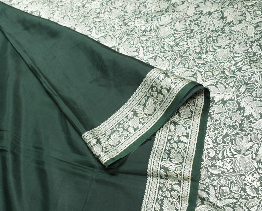 Sushila Vintage Green Saree Pure Banarasi Silk Contrast Resham Woven Sari Fabric