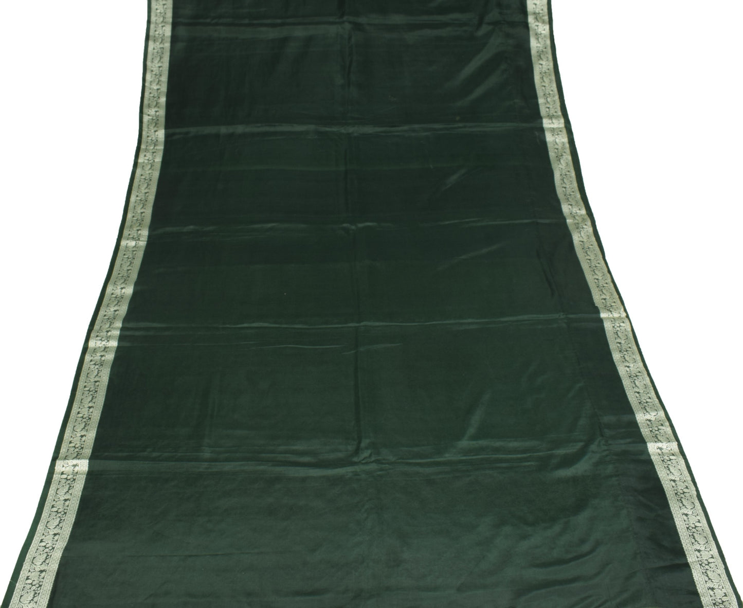 Sushila Vintage Green Saree Pure Banarasi Silk Contrast Resham Woven Sari Fabric