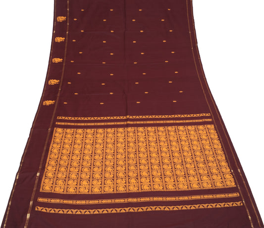 Sushila Vintage Peacock Woven Saree Art Cotton Maroon Kanjivaram 5YD Sari Fabric