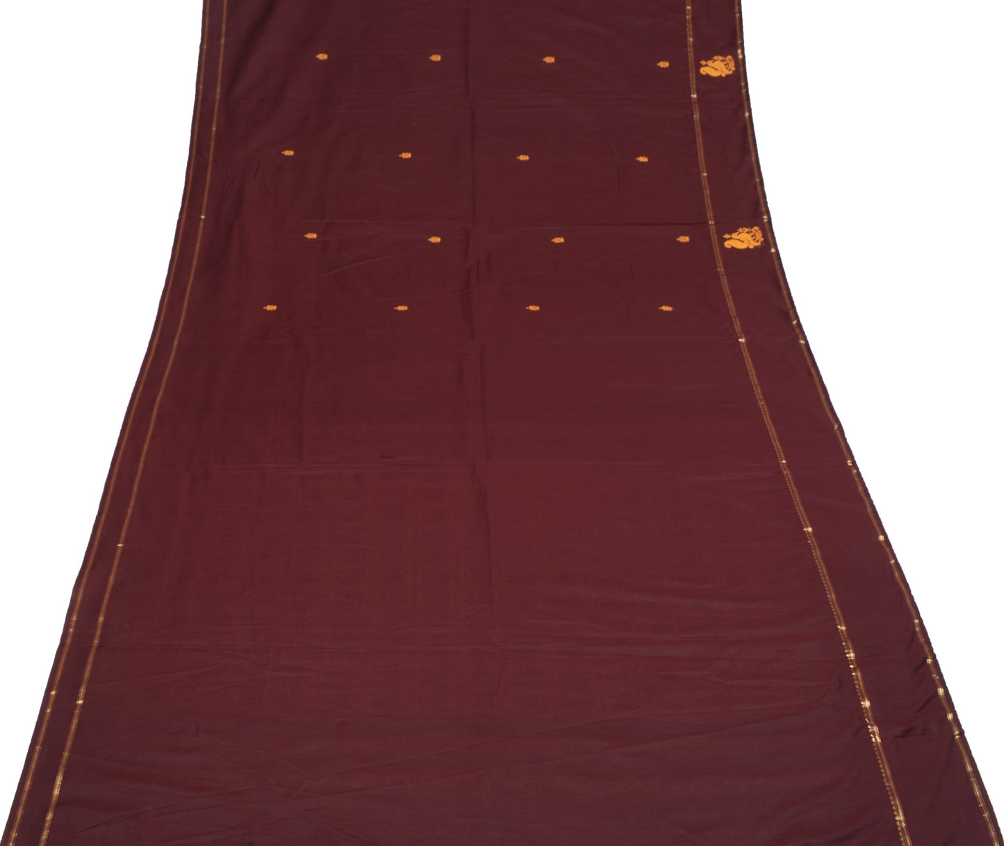 Sushila Vintage Peacock Woven Saree Art Cotton Maroon Kanjivaram 5YD Sari Fabric