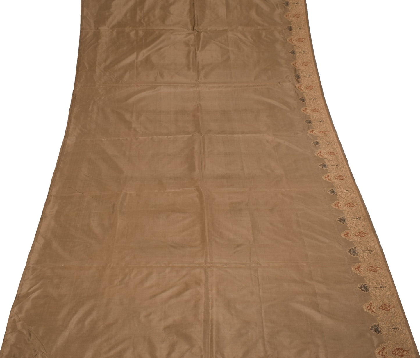 Sushila Vintage Pure Banarasi Silk Saree Brown Base Contrast Woven Sari Fabric