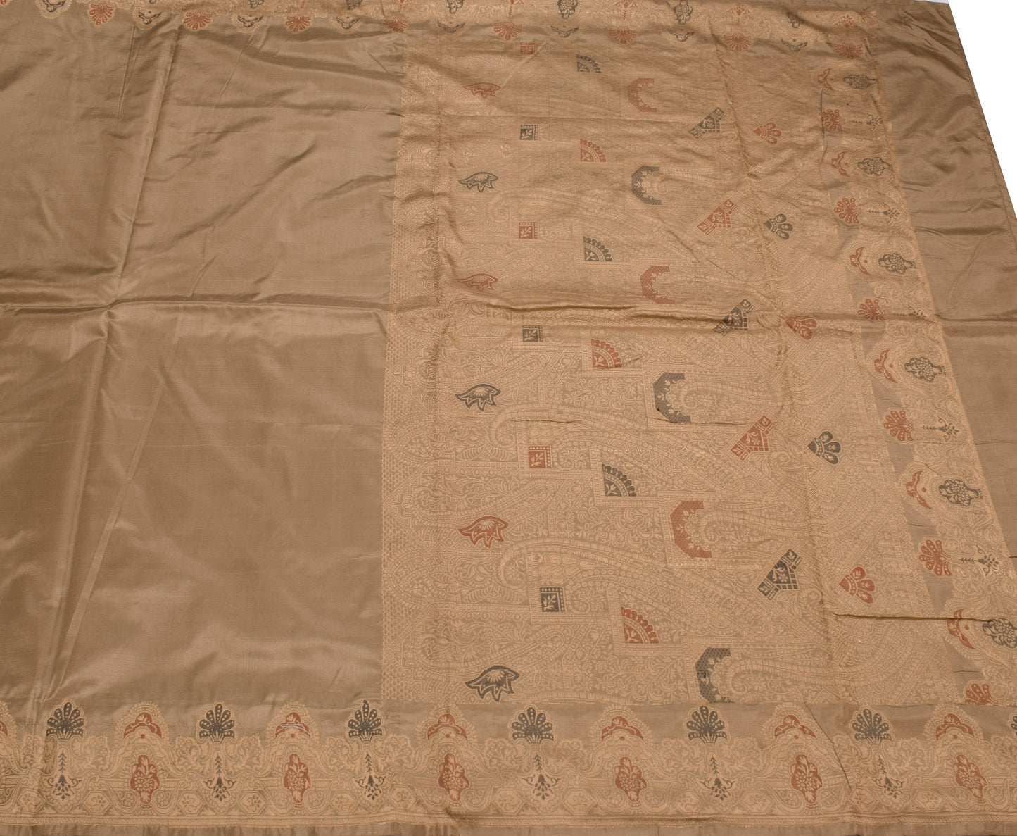Sushila Vintage Pure Banarasi Silk Saree Brown Base Contrast Woven Sari Fabric