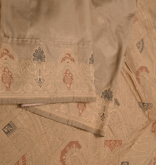 Sushila Vintage Pure Banarasi Silk Saree Brown Base Contrast Woven Sari Fabric