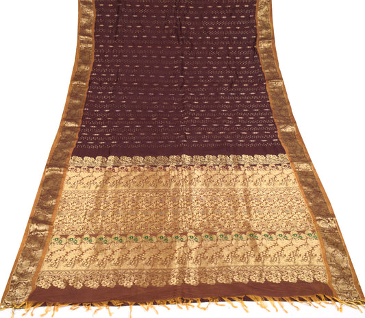 Sushila Vintage Maroon Kanjivaram Saree Pure Silk Gold Zari Brocade Sari Fabric