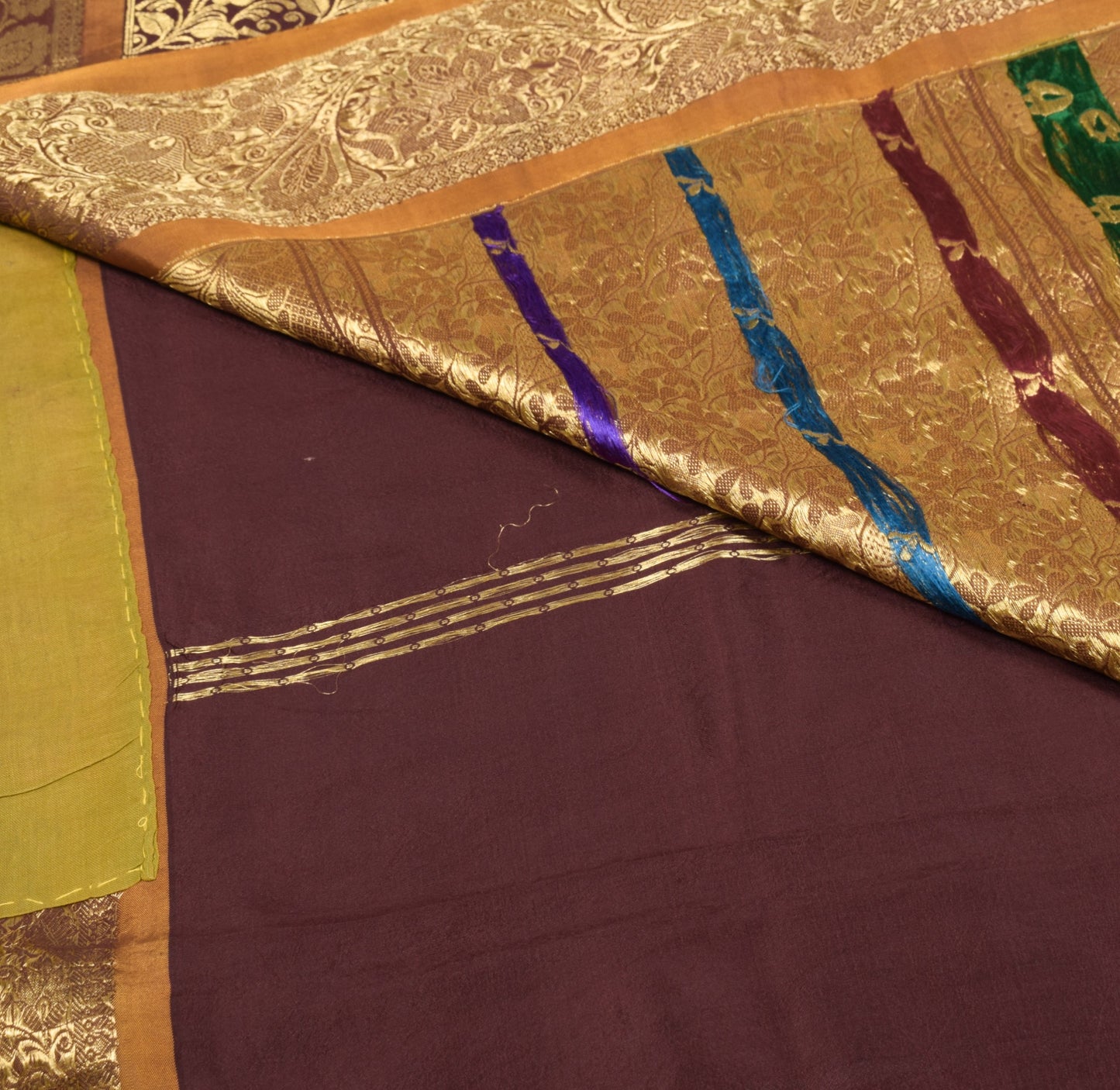 Sushila Vintage Maroon Kanjivaram Saree Pure Silk Gold Zari Brocade Sari Fabric