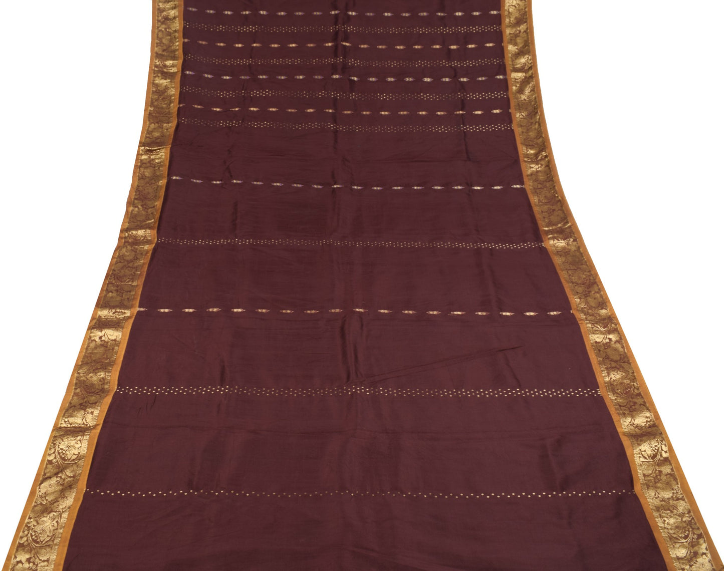 Sushila Vintage Maroon Kanjivaram Saree Pure Silk Gold Zari Brocade Sari Fabric