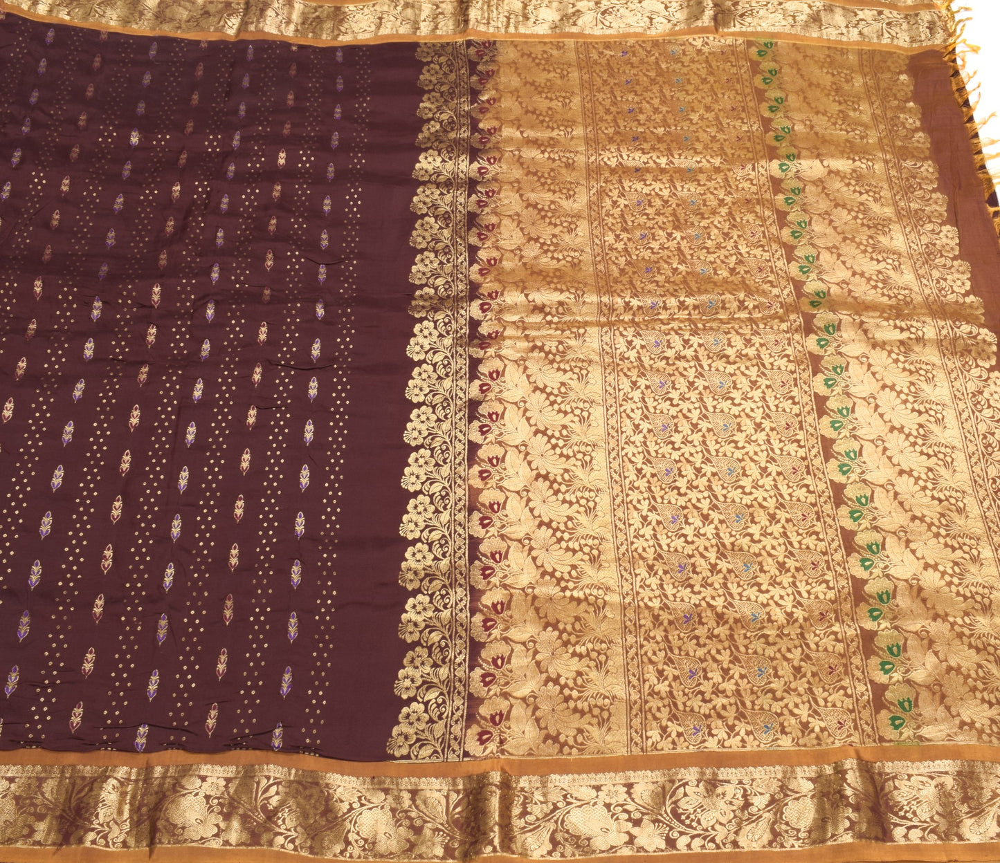 Sushila Vintage Maroon Kanjivaram Saree Pure Silk Gold Zari Brocade Sari Fabric