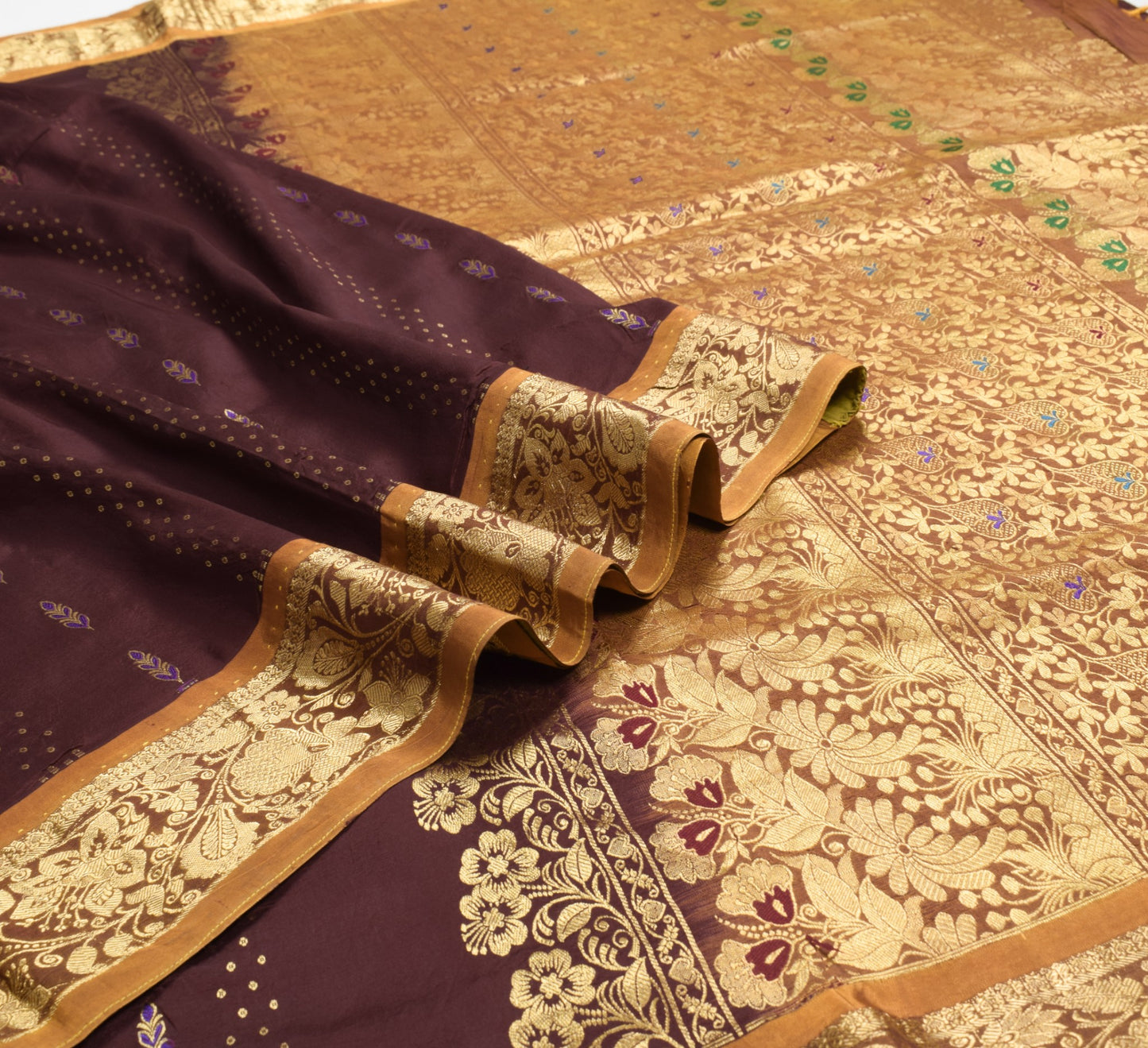Sushila Vintage Maroon Kanjivaram Saree Pure Silk Gold Zari Brocade Sari Fabric