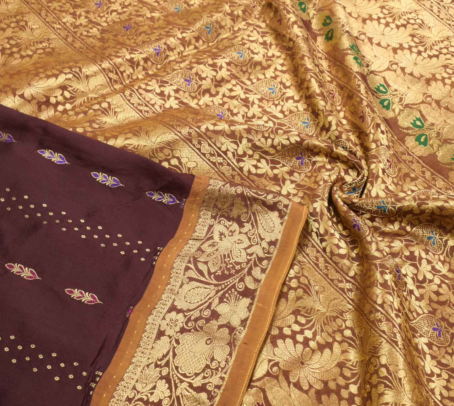 Sushila Vintage Maroon Kanjivaram Saree Pure Silk Gold Zari Brocade Sari Fabric