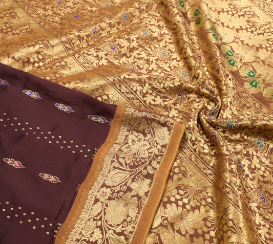 Sushila Vintage Maroon Kanjivaram Saree Pure Silk Gold Zari Brocade Sari Fabric