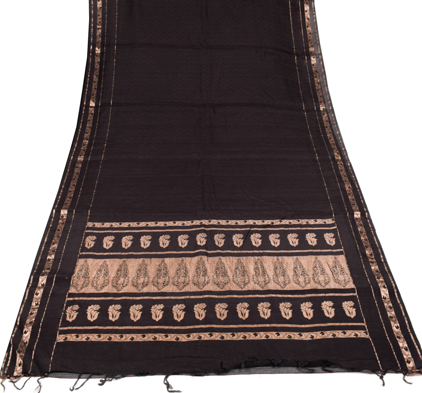 Sushila Vintage Banarasi Brocade Saree Pure Cotton Silk Black Indian Sari Fabric