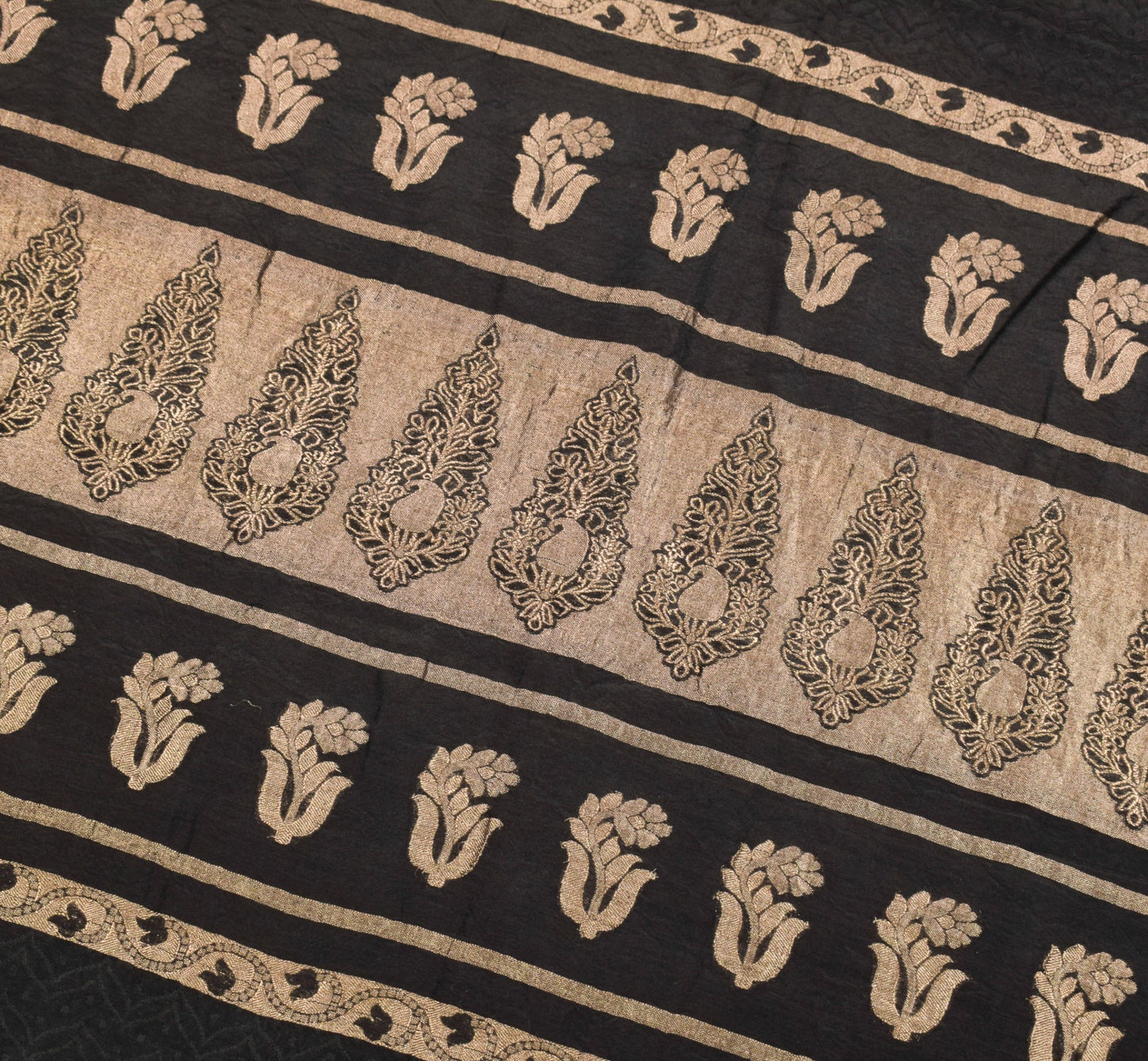 Sushila Vintage Banarasi Brocade Saree Pure Cotton Silk Black Indian Sari Fabric