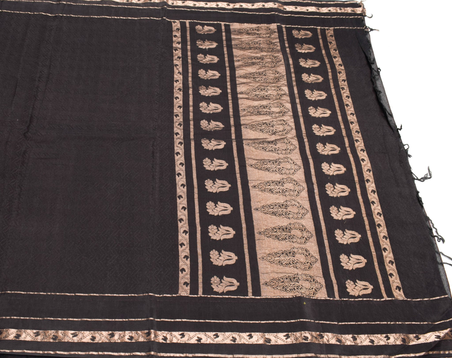 Sushila Vintage Banarasi Brocade Saree Pure Cotton Silk Black Indian Sari Fabric