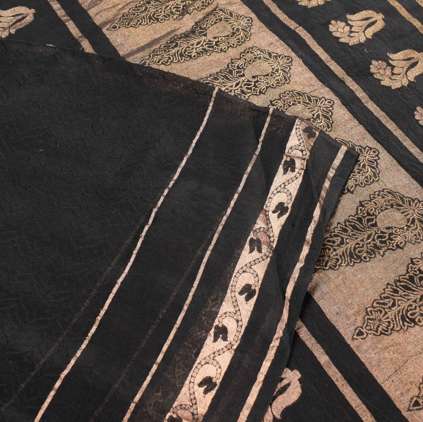 Sushila Vintage Banarasi Brocade Saree Pure Cotton Silk Black Indian Sari Fabric