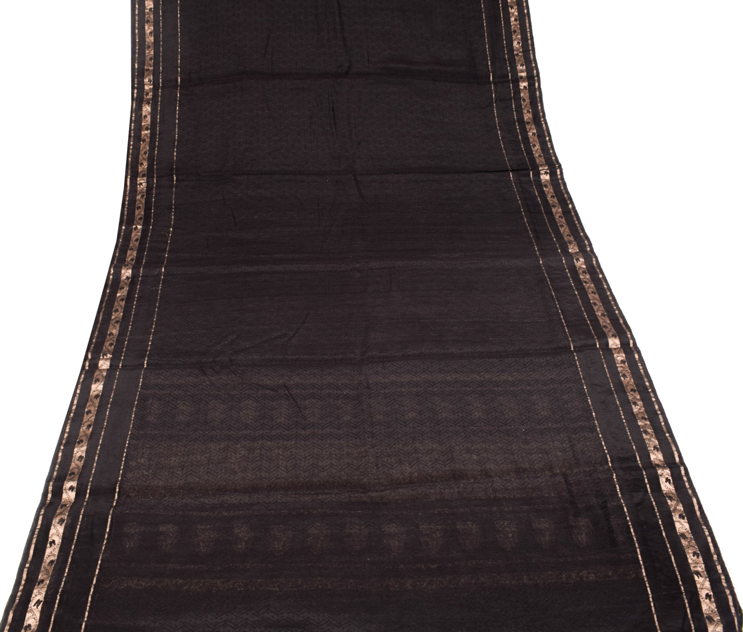 Sushila Vintage Banarasi Brocade Saree Pure Cotton Silk Black Indian Sari Fabric