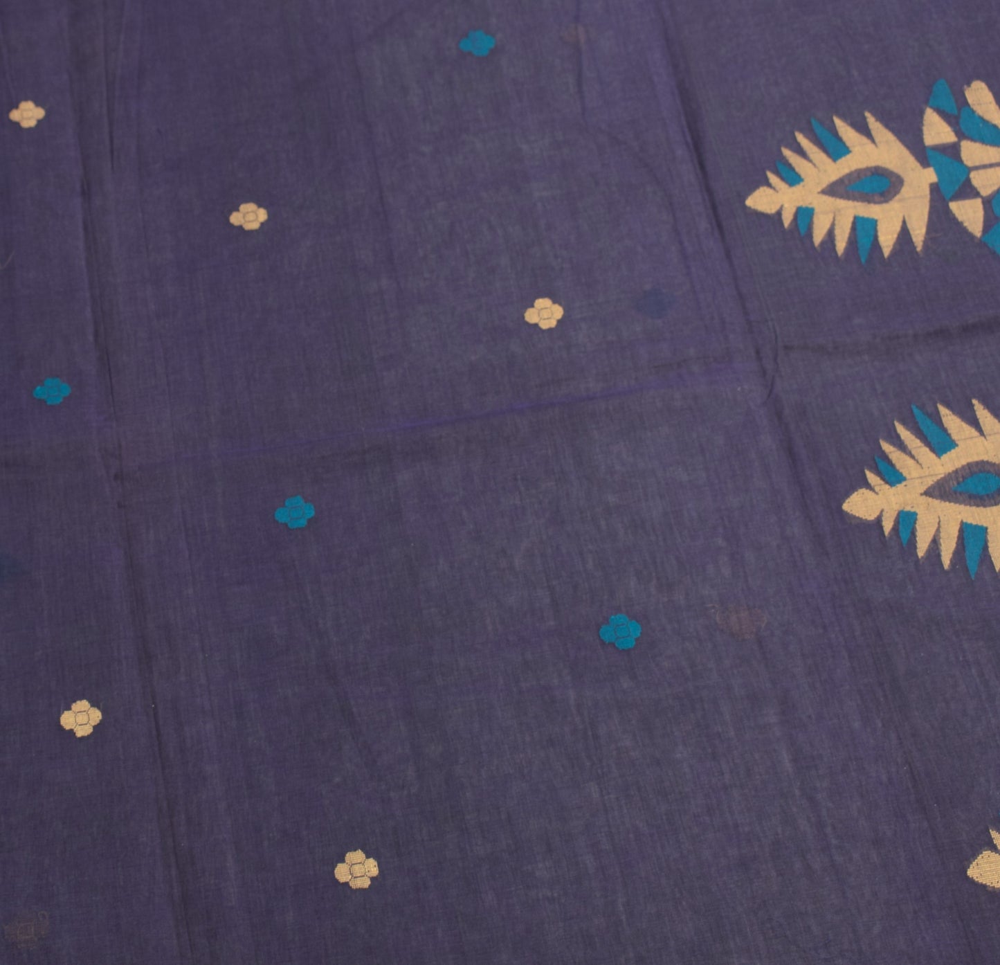 Sushila Vintage Bengal Handloom Jamdani Saree Pure Cotton Blue Sari Craft Fabric
