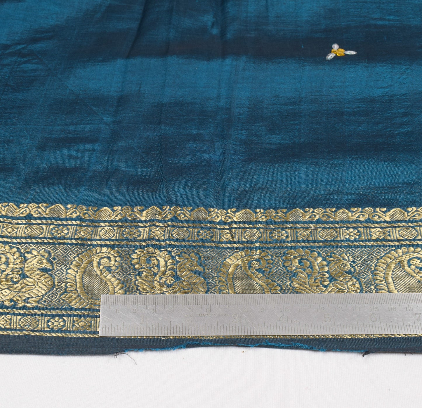 Sushila Vintage Teal Blue Kanjivaram Saree Zari Brocade Pure Cotton Silk Sari