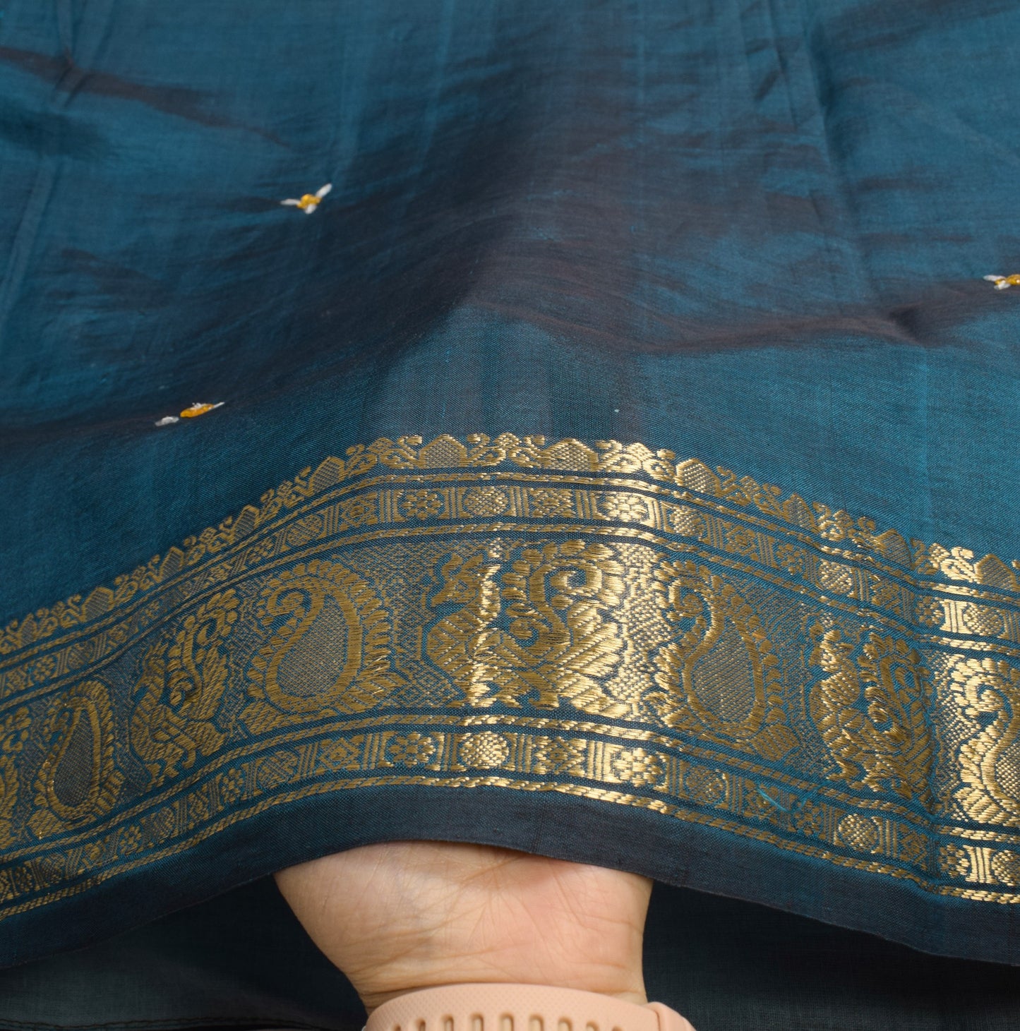 Sushila Vintage Teal Blue Kanjivaram Saree Zari Brocade Pure Cotton Silk Sari