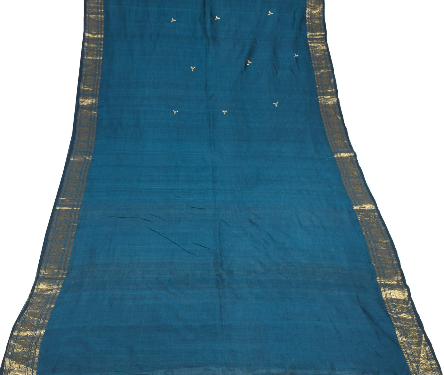 Sushila Vintage Teal Blue Kanjivaram Saree Zari Brocade Pure Cotton Silk Sari