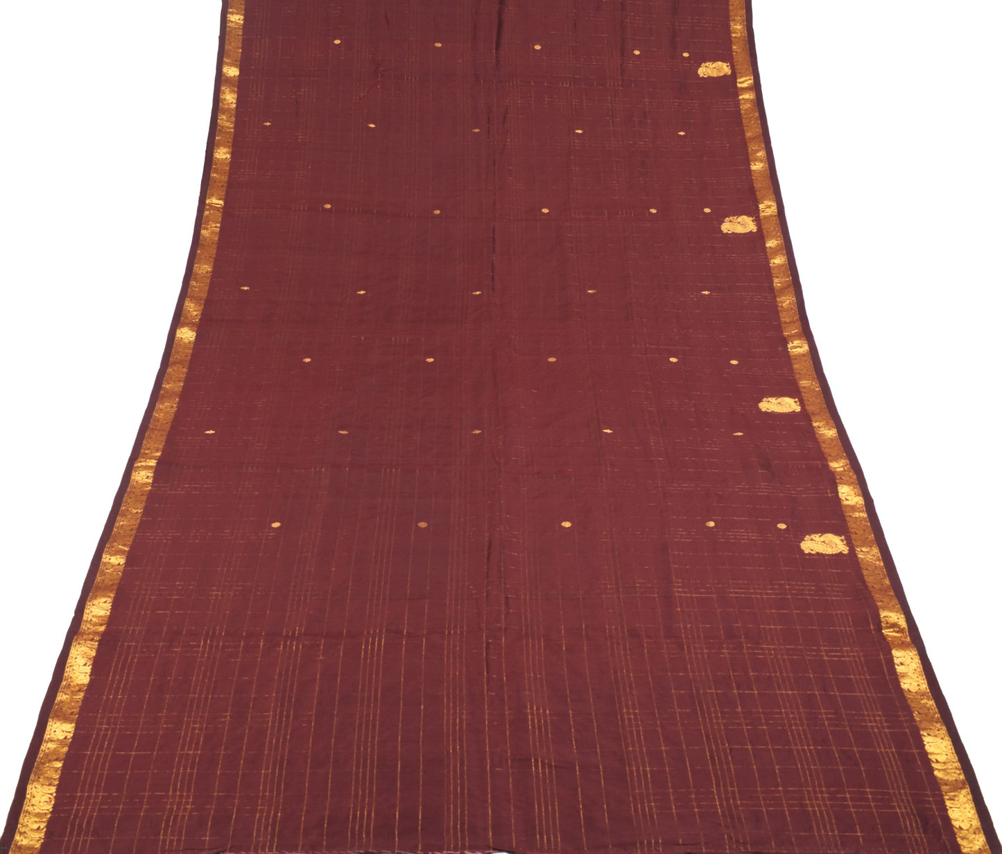 Sushila Vintage Kanjivaram Maroon Saree Gold zari Brocade Pure Silk Sari Fabric