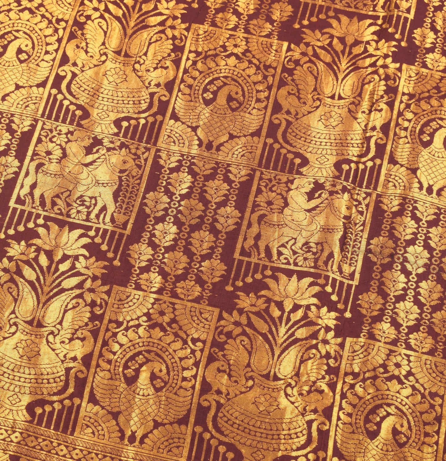 Sushila Vintage Kanjivaram Maroon Saree Gold zari Brocade Pure Silk Sari Fabric