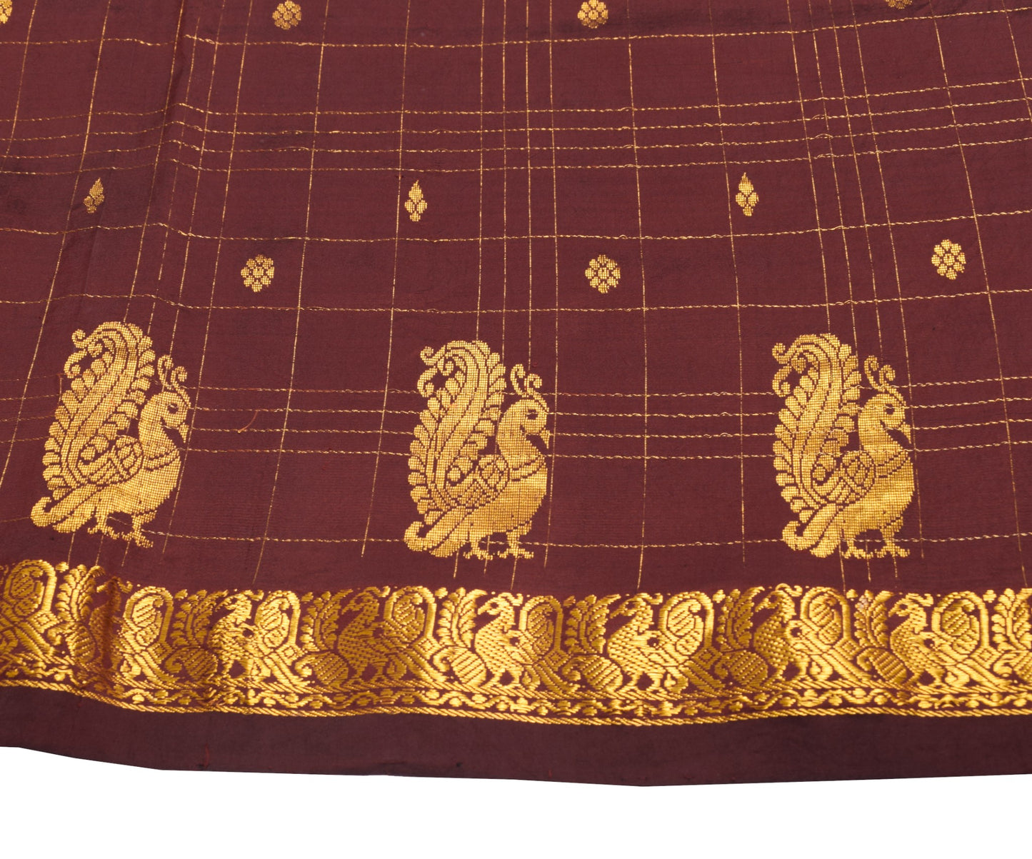 Sushila Vintage Kanjivaram Maroon Saree Gold zari Brocade Pure Silk Sari Fabric