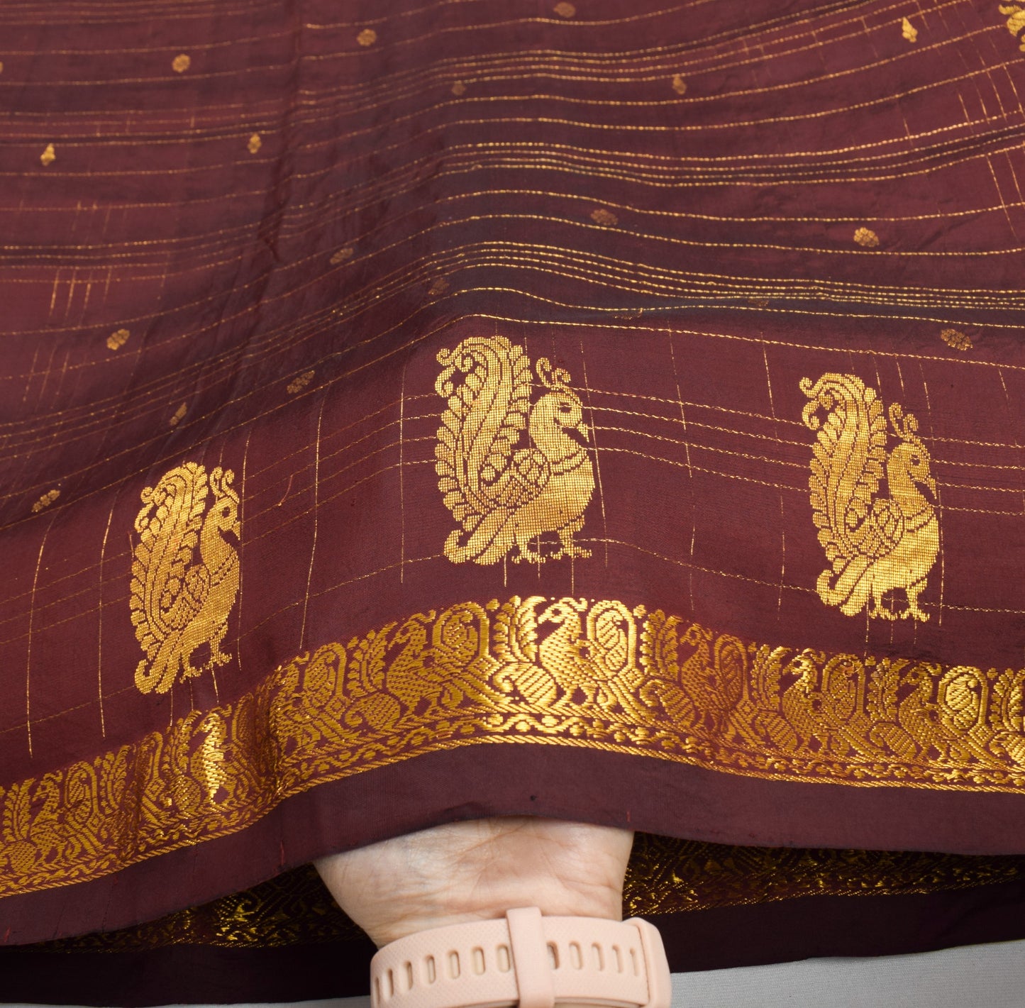 Sushila Vintage Kanjivaram Maroon Saree Gold zari Brocade Pure Silk Sari Fabric