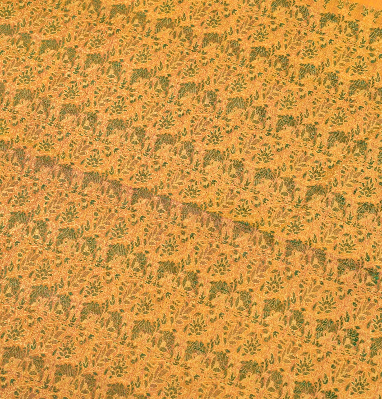 Sushila Vintage Yellow Kanjivaram Saree Pure Silk Woven 5YD DualTone Sari Fabric