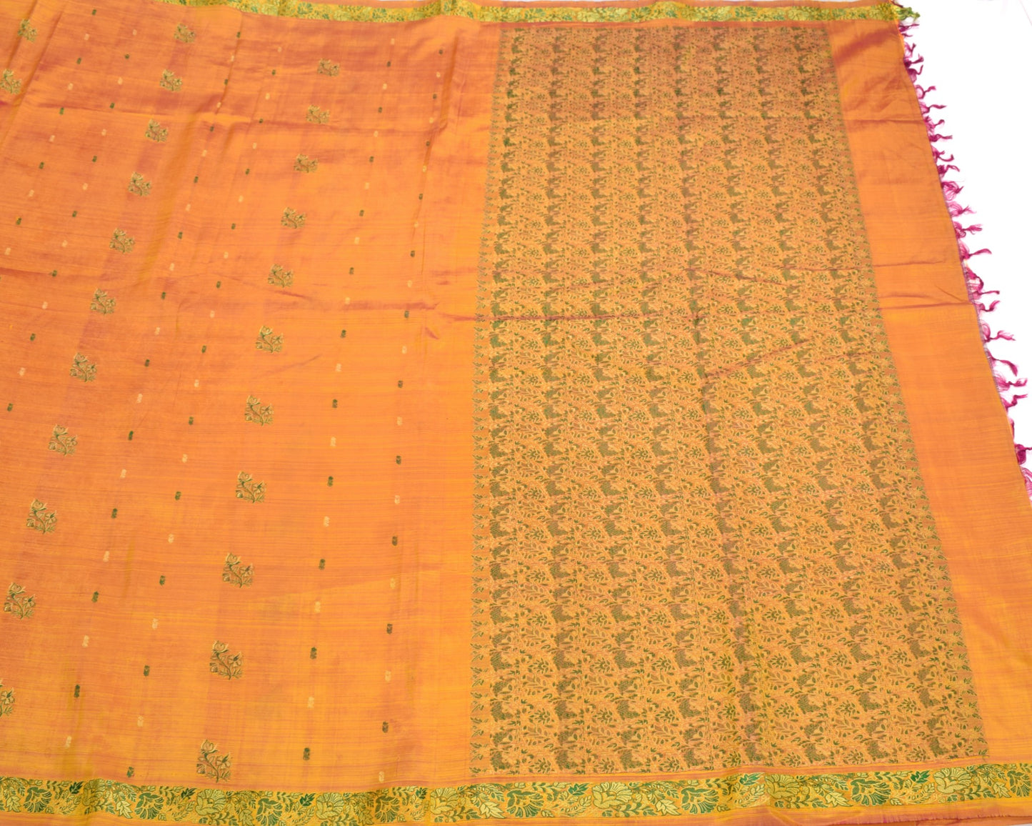 Sushila Vintage Yellow Kanjivaram Saree Pure Silk Woven 5YD DualTone Sari Fabric