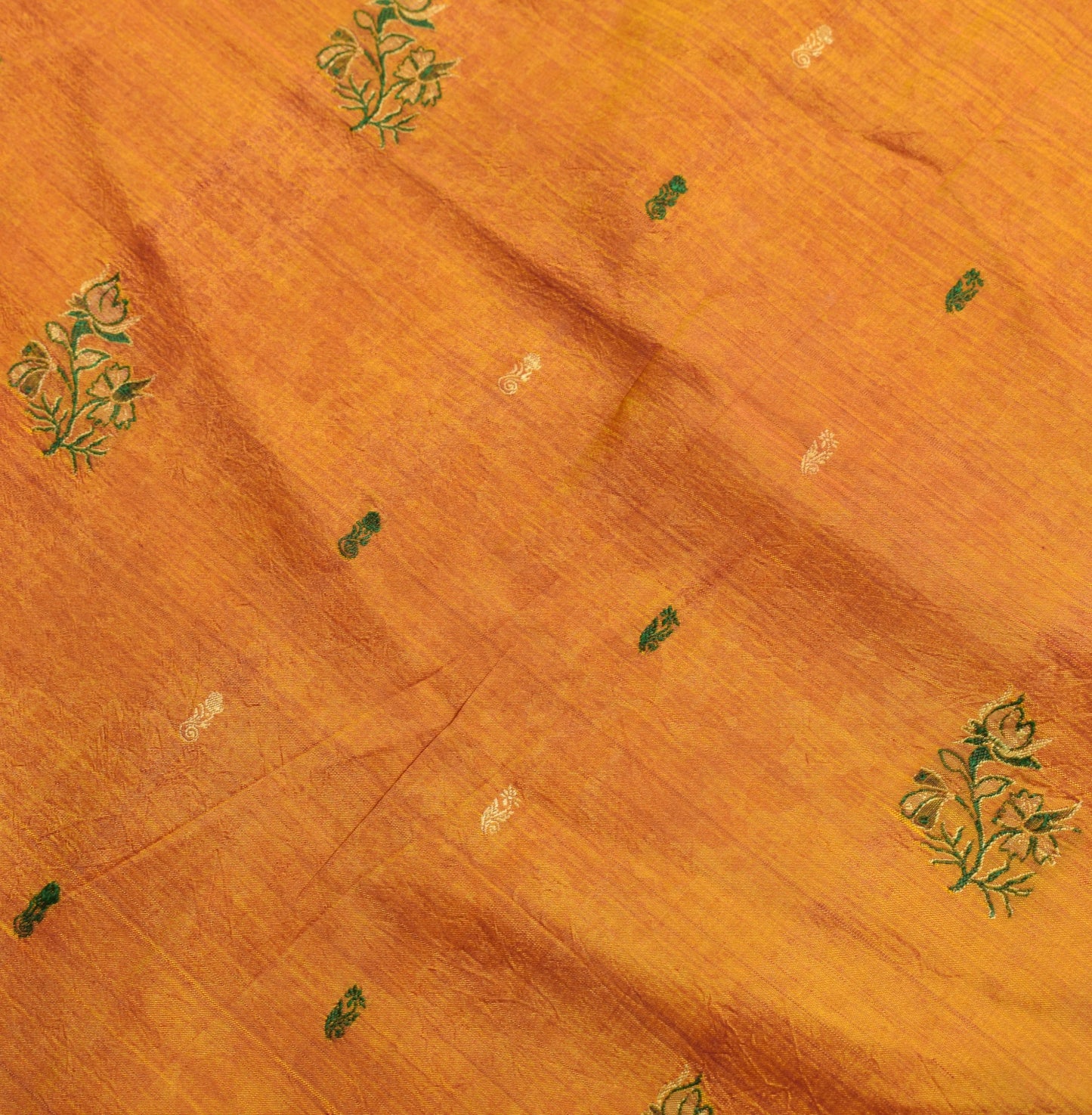 Sushila Vintage Yellow Kanjivaram Saree Pure Silk Woven 5YD DualTone Sari Fabric